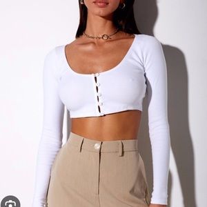 Motel Ineke Crop Top in Ribe White button down crop top